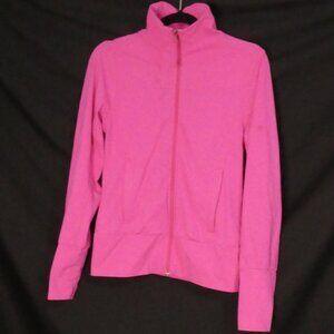 TUFF ATHLETICS small Pink Zip-Up Exercise Jacket Stitched Floral Sleeve Detail